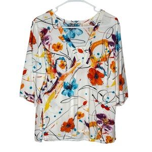 Jams World Women's Floral Print Splatter Top Size Medium